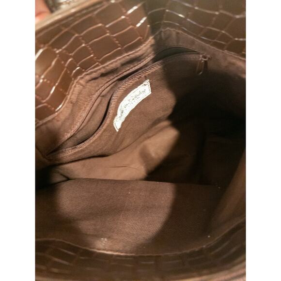 Vintage Y2K Diane von Furstenberg Brown Nylon Faux Croc Trim Tote Bag - Picture 6 of 12